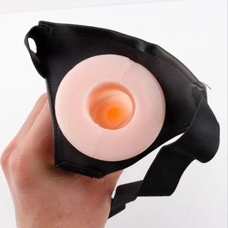 Unisex Realistic Dildo Hollow Leather Pants with Vibrating Masturbator