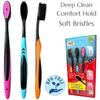 3pc Neon and Black Soft Bristles Toothbrush Deep Cleaning Sensitive Teeth Gum Extra Fine Bristles Cheek and Tongue Cleaner Ergo