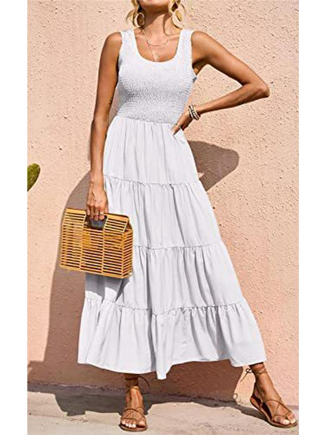 Spring European & American Women's Camisole Dress: Pleated Patchwork A-line with Wide Hem