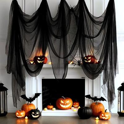 Mode Schwarz Halloween Gruseltuch Vorhang Aufhängen Gruselige Halloween Dekoration Netz Halloween Gaze Außen Dekoration