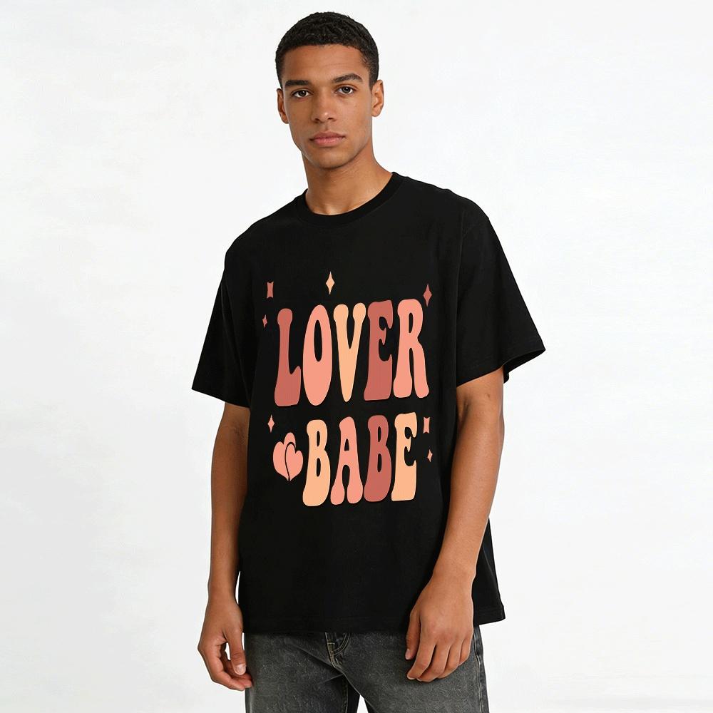 Retro Heart LOVER BABE Letter Print Casual Versatile Short Sleeve Top Pure cotton T-shirt