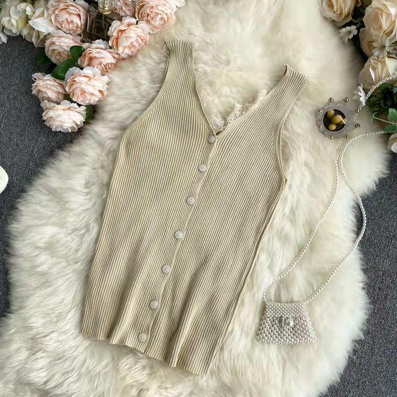 Lace Sleeveless Knit Vest for Women - Sexy, Slimming Summer Suspenders for Outerwear and Innerwear