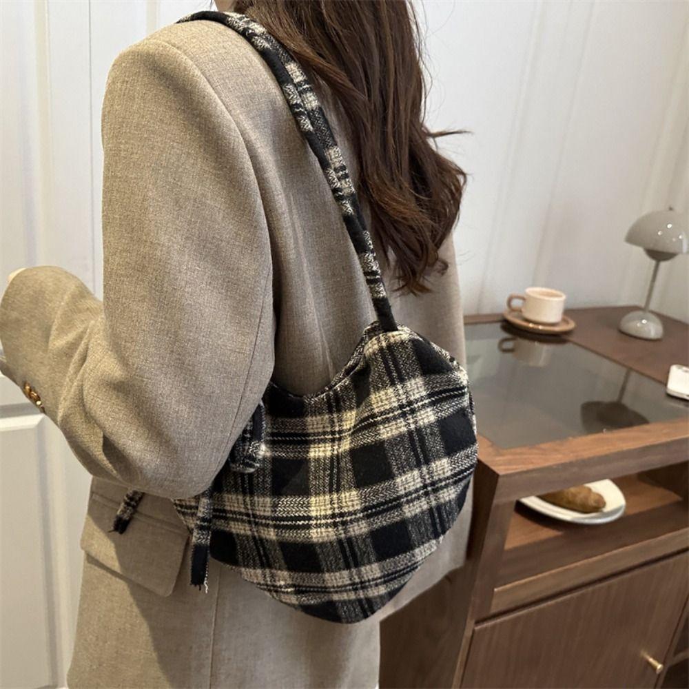 Printed Red Plaid Tote Bag Cloth Women's Handbag Fashion Heart Shoulder Bag  Female