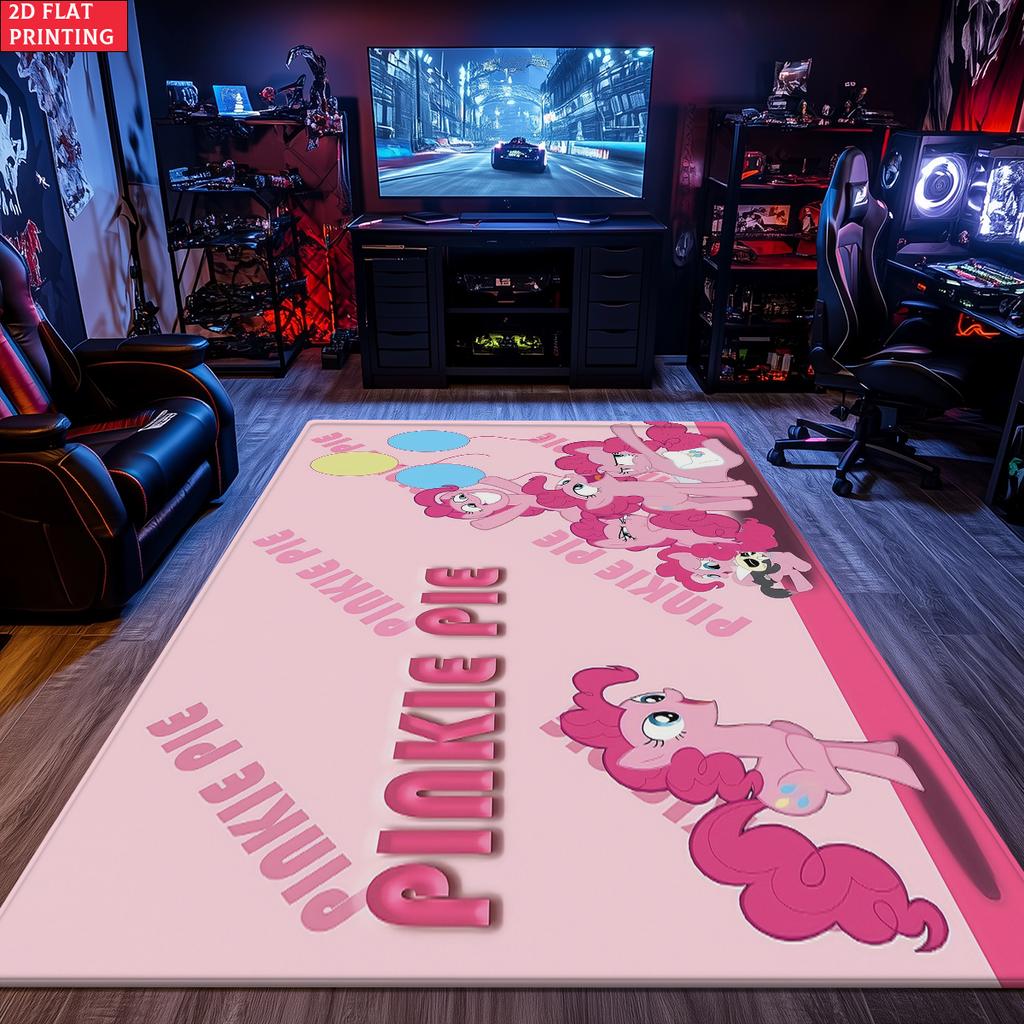Cute Pink Cartoon Pony Area Rug, Balloon Theme Non-slip Floor Mat, Decorative Carpet for Kids Girls Bedroom, Washable Home Gift