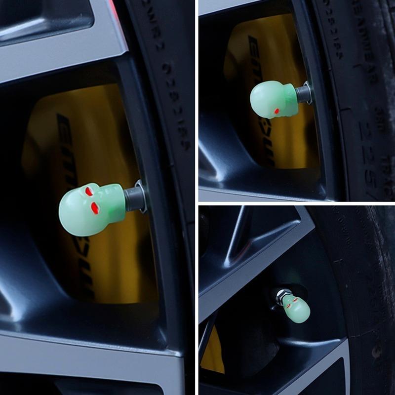 Skull Tire Luminous Valves Cap Night Glowing Tyre Nozzle Cover Universal Auto Truck Motorcycles Bike Fluorescent Valve Stem Caps
