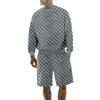 Rundhals Herren T-Shirt Langarm Shorts Set Locker Lässig Schachbrett Sport Zweiteiliges Set