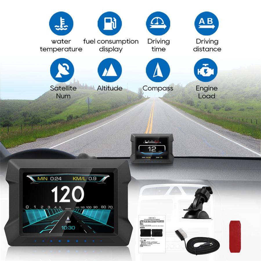 Samochodowy HUD OBD2 GPS Miernik nachylenia Prędkościomierz Alarm przekroczenia prędkości Napięcie Temperatura wody