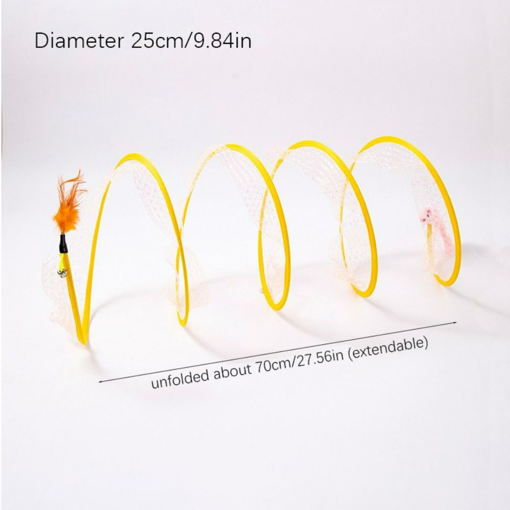 Steel Wire+Elastic Mesh Folded Cat Tunnel With Bell Breathable Cat Spring Toy S Type Training Interactive Cat Collapsible Tunnel
