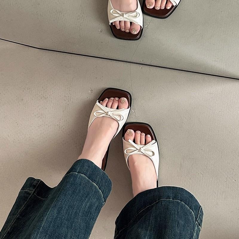 Bow versatile cool slippers women's summer French casual super fire slope with sandals fashion with skirt slippers