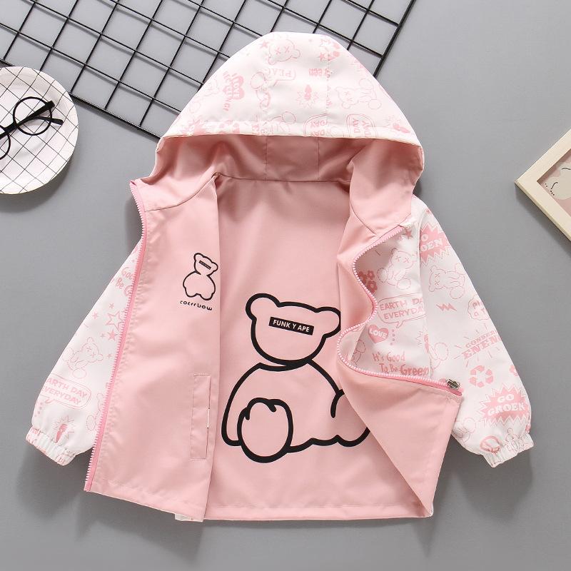 

Красивый уличный плащ для мальчиков и девочек. Весна и осень. Дети носят повседневные пальто с капюшоном с обеих сторон. 110cm розовый