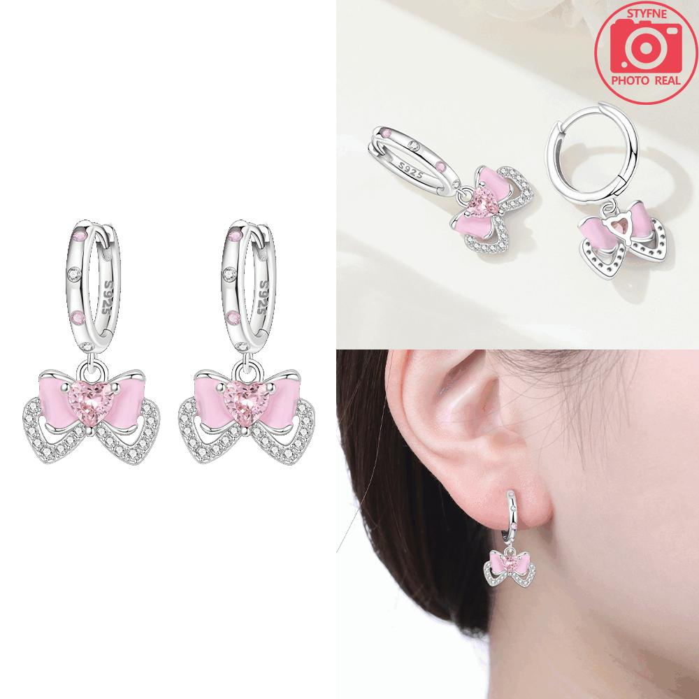 925 Silver Purple Heart Butterfly Earrings Pink Bows Blue Zircon Earring Women's Accessory Earrings Fine Valentine Gift Jewelry