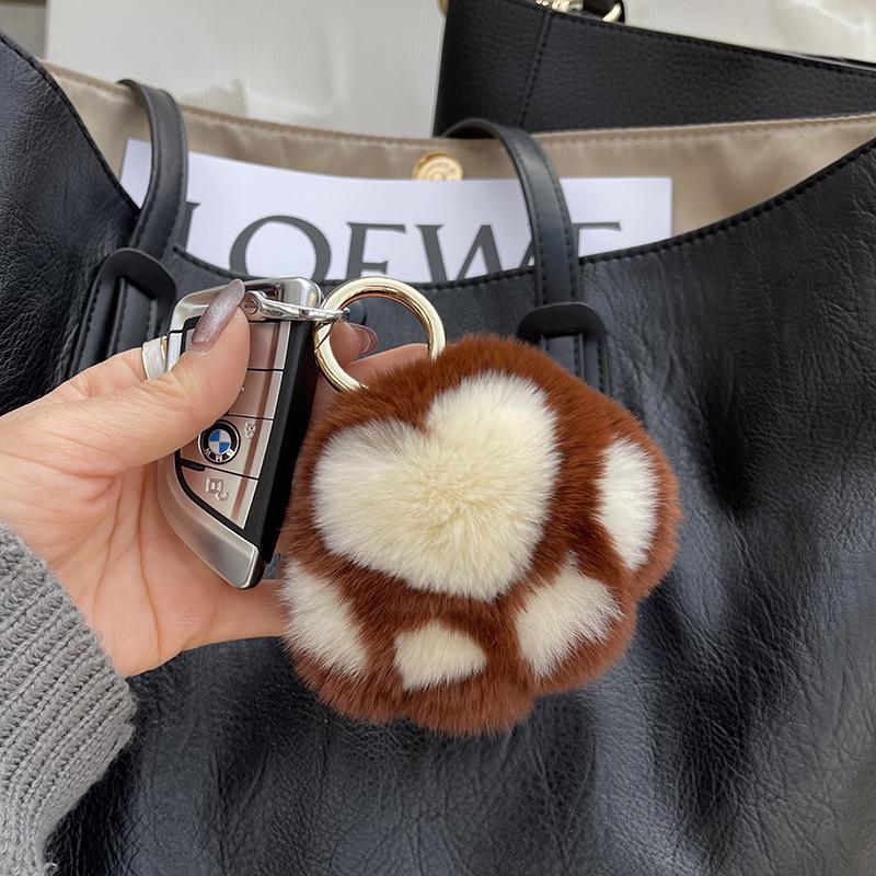 Real Fur Kitten Paw Charm - Plush Rabbit Fur Keychain & Bag Pendant