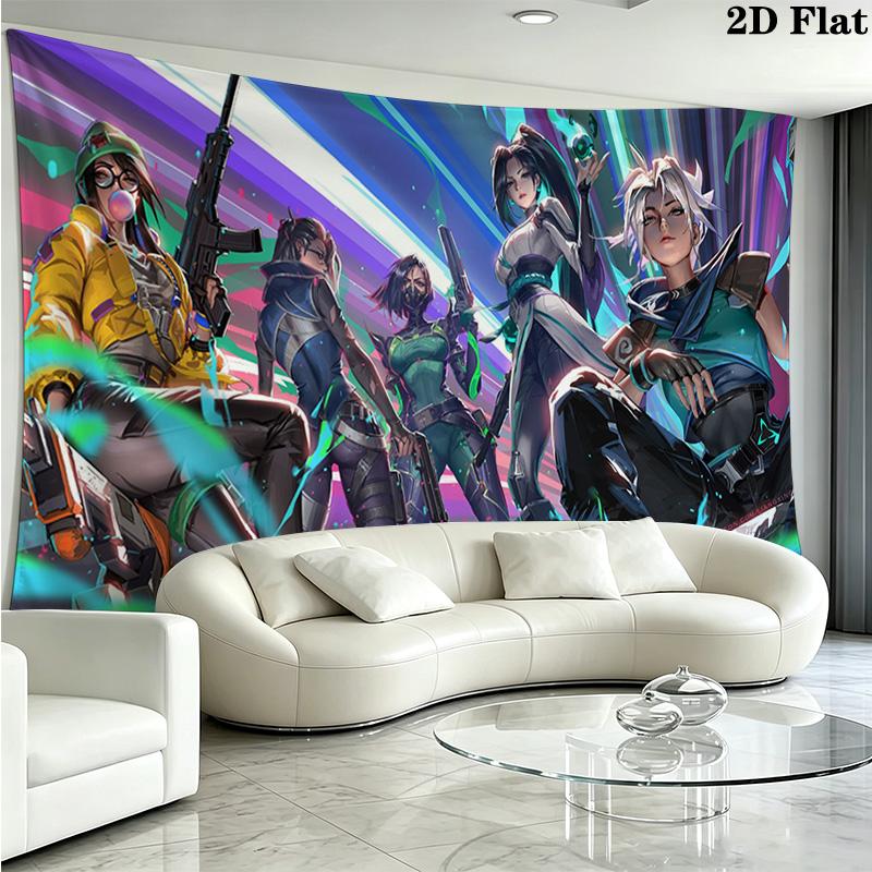 Valorant Game Wall Tapestry Aesthetic Wall Hanging Printed Fabric Blanket Decorative Tapestries for Bedroom Living Room Home Decor