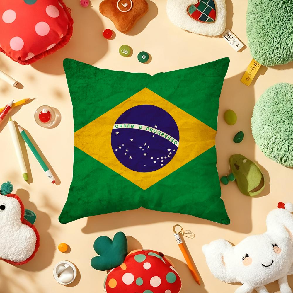 Brazil Flag Cushion Cover Plush Fabric Soft Double-Sided Printed Sofa Warm Winter Home Gift Pillow Cover