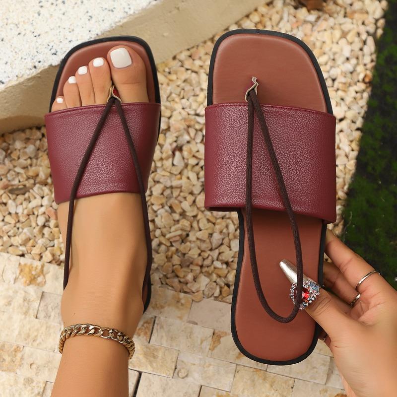 Fashion Summer New Flat Shoes Women Fashion Square Head Clip Toe Line with Soft Sole Anti-slip Wear-resistant Slippers