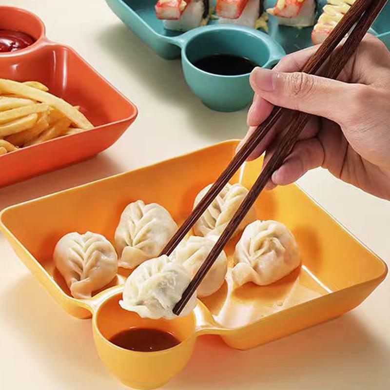 Plastic Dumpling Plate With Sauce Compartment Square Snack Cookie Platter Food Tray Dish Tableware Kitchen Plates