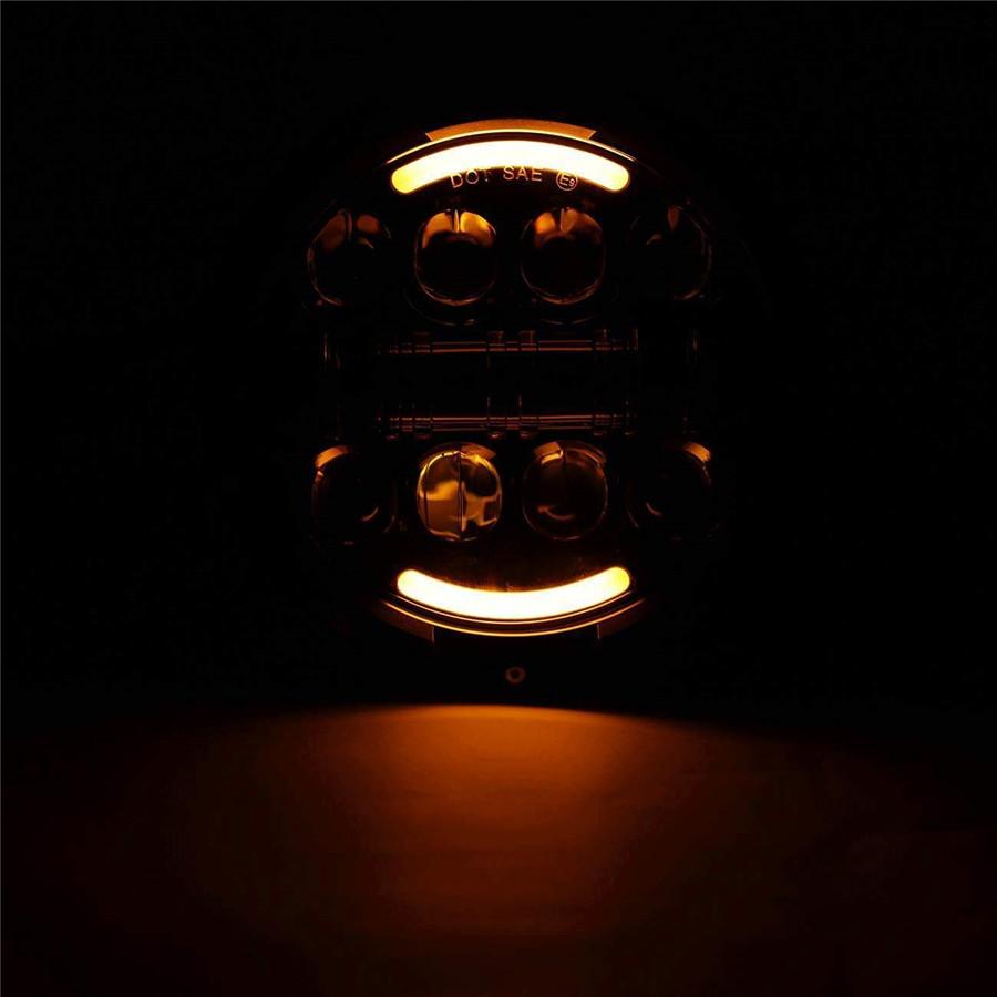 Pair 7'' 80W 6000LM Round Black Cree LED Headlight High Low Beam with Yellow & White Angel Eye for Harley Jeep Wrangler JK TJ LJ CJ Hummber H1 H2