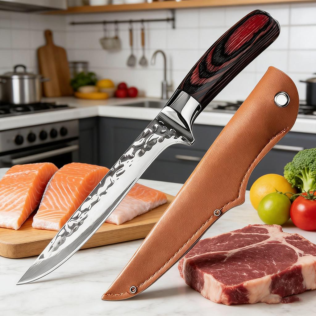 Forged Boning Knife Stainless Steel Chef Knife for Meat Bone Fish Fruit Kitchen Knife Cleaver Butcher Knife with Cover