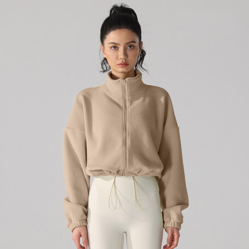 Women's Winter Full-zip Lambswool Sports Coat Stand-up Collar Loose Padded Warm Aubergine Tops