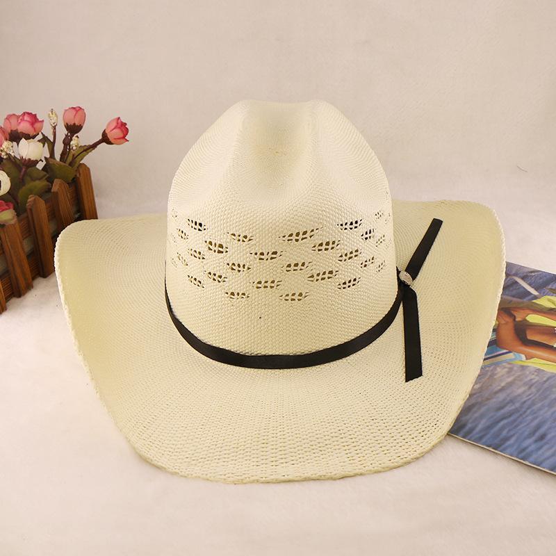 Eaby Steife Version Gewebter Zylinder Ritter Cowboyhut Jazzhut Aufgerollte Krempe Strohhut