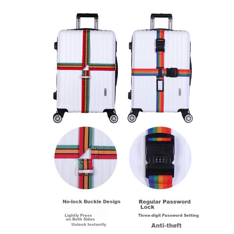 Etravel Cross-Shaped Packing Strap with Combination Lock, Luggage Safety Tie-Down Strap, Colorful Version with Combination Lock