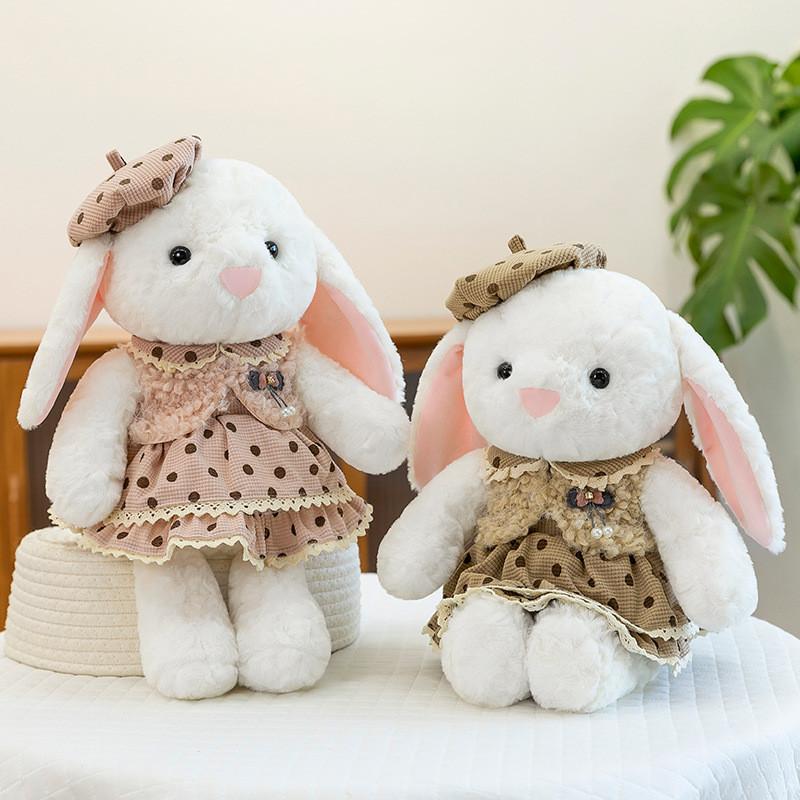 White Rabbit Small Hat Floral Skirt Animal Stuffed Plush Doll Gift Pillow