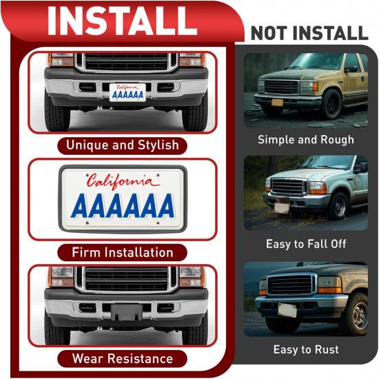 Front License Plate Holder Bracket Compatible with 1999-2004 Ford F-250 F-350 F-450 F-550 Super Duty Excursion License Plate Mounting Frames