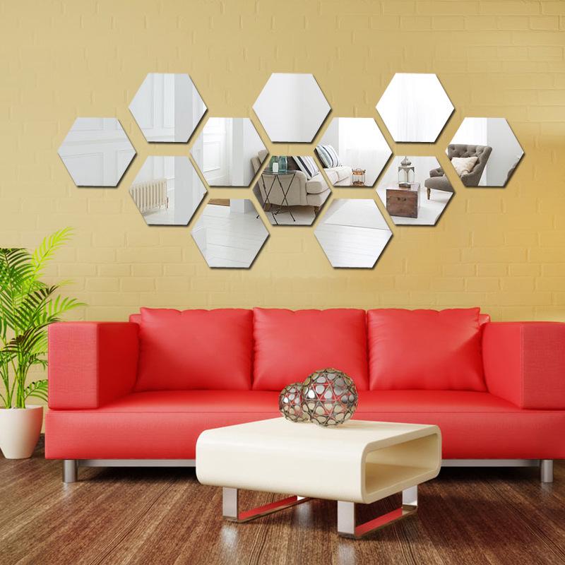Adhesivo de Pared de Espejo Acrílico 3D Hexagonal - Decoración para Restaurante y Hogar