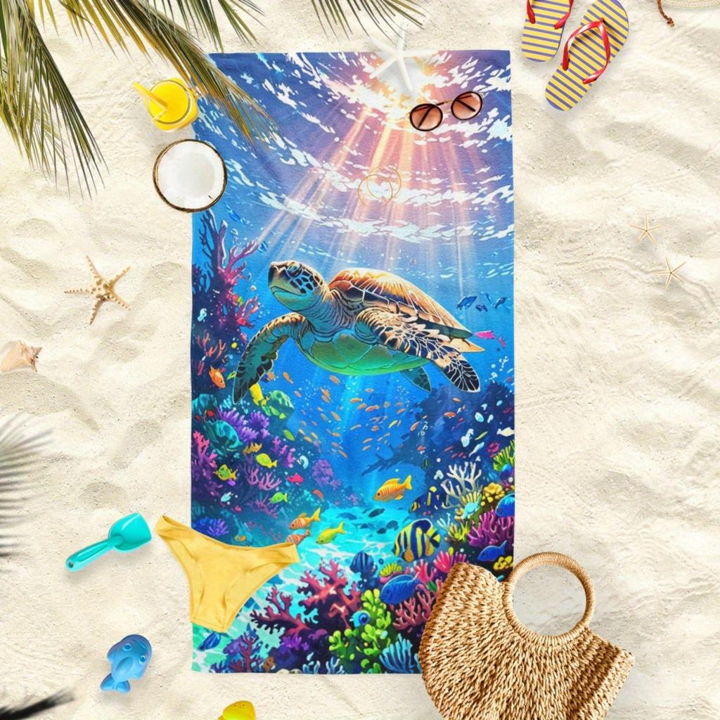 1 Stück Großes Schnelltrocknendes Strandtuch - Tropisches Meeresmotiv - Maschinenwaschbares Bade- & Handtuch für Erwachsene - Sommer-Essentials
