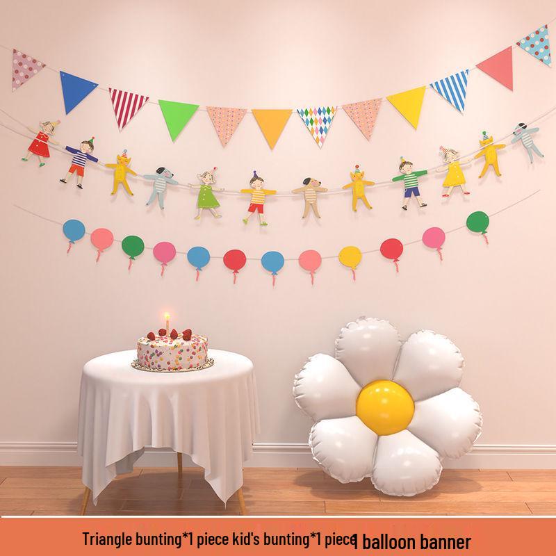 Birthday Pom Pom Bunting Set for Kids - First Party Decor & Photo Props