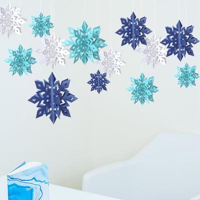 6 Stück 3D-Schneeflocken-Anhänger aus Papier, Weihnachts-Schneeflocken-Anhänger, Schneeflocken-Anhänger, Feiertags-Party-Dekorationen