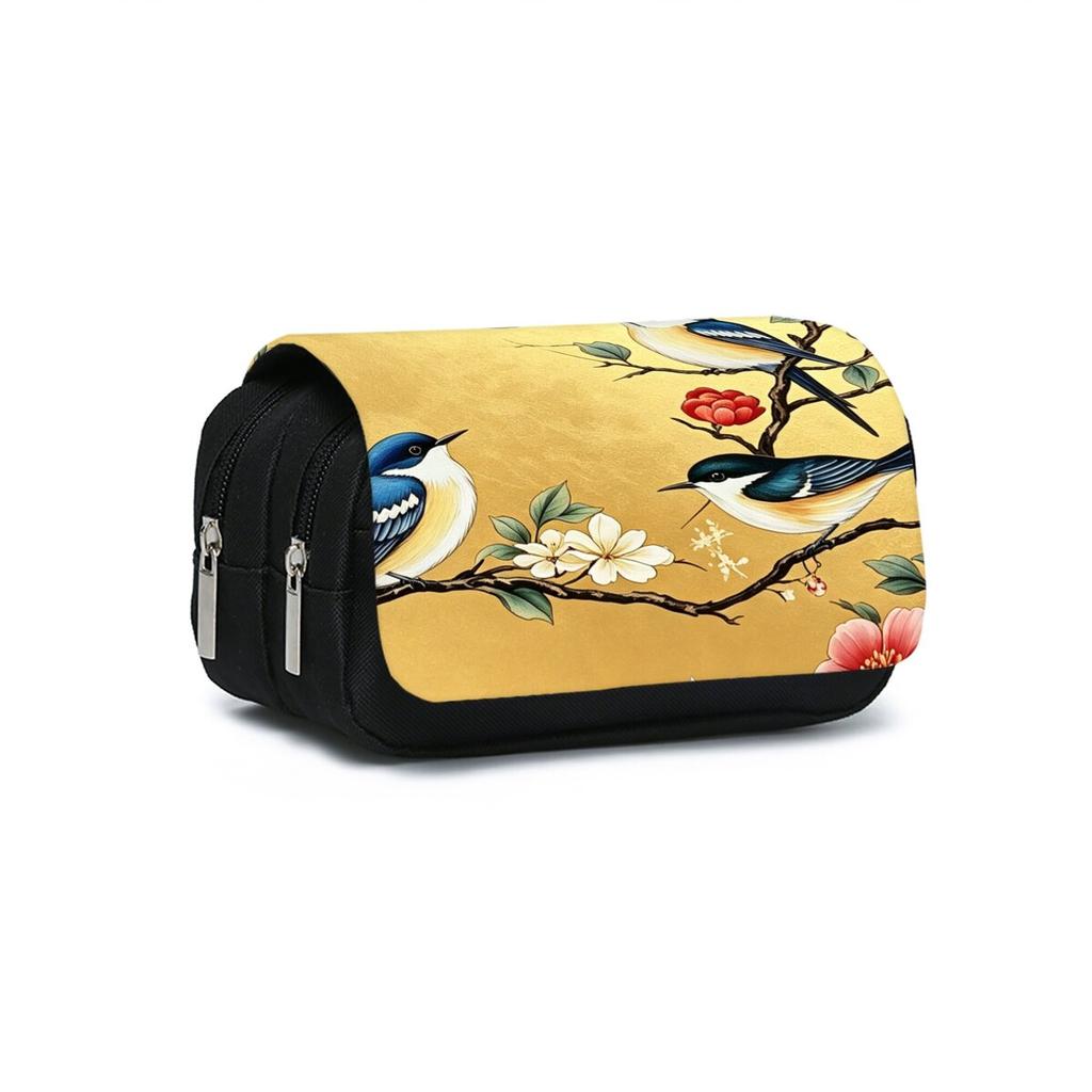 Bird Print Double Layered Flip Pen Case for Boy/Girls Best Gifts 2D Cartoon School Supplies Pencil Case for Children