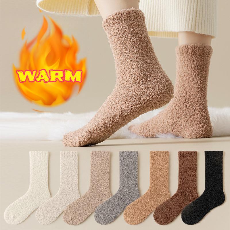 Autumn Winter Mid-Calf Socks Warm Floor Socks Women's Coral Fleece Socks