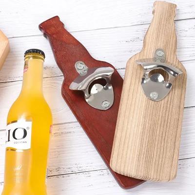 Wall Mounted Beer Bottle Opener Magnetic Vintage Wooden Beer Bottle Shape Corkscrew Vintage Style Wall Pendant Bar Home Decor