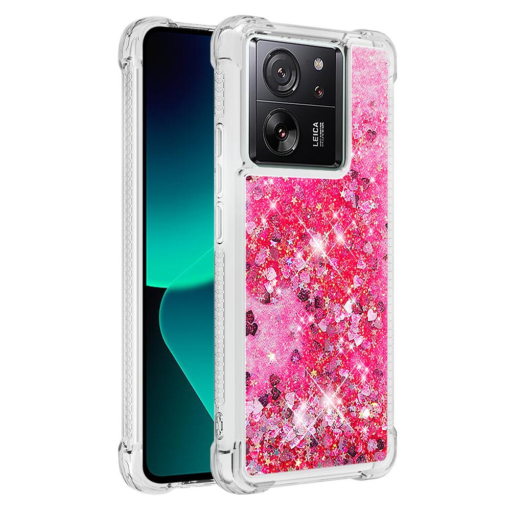 

For Xiaomi 13T/13T Pro/Redmi K60 Ultra TPU Case Glitter Quicksand Shockproof Phone Back Cover Pink/Hearts