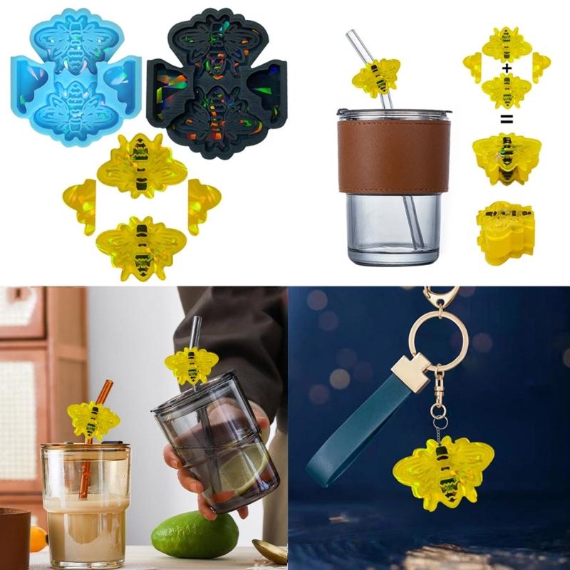 Epoxy Jewelry Mold Holographic Straw Topper Mold for Resin Casting Silicone Keychain Mold Phone Stand Mold for DIY Craft