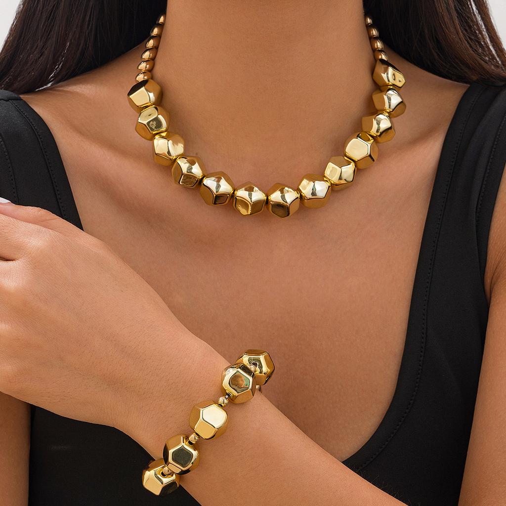 Salircon Minimalism Geometric CCB Beads Chain Choker Necklace Bracelets for Women Men 2026 Trend Punk Party Jewelry Set