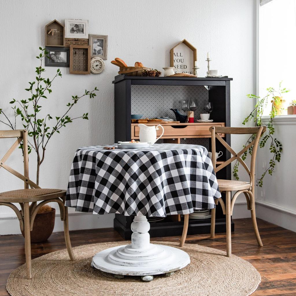 Plaid  Black and White Coffee Table Cloth Dining Table Cloth Round Table Cover for Valentine’s Day, Small Round Tables, Dining Room, Bedroom