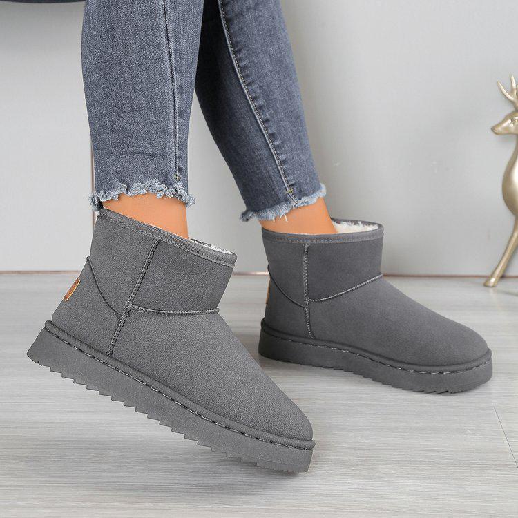 Damen Winter Schneestiefel im britischen Stil, dicke Sohle, rutschfest, Plüsch