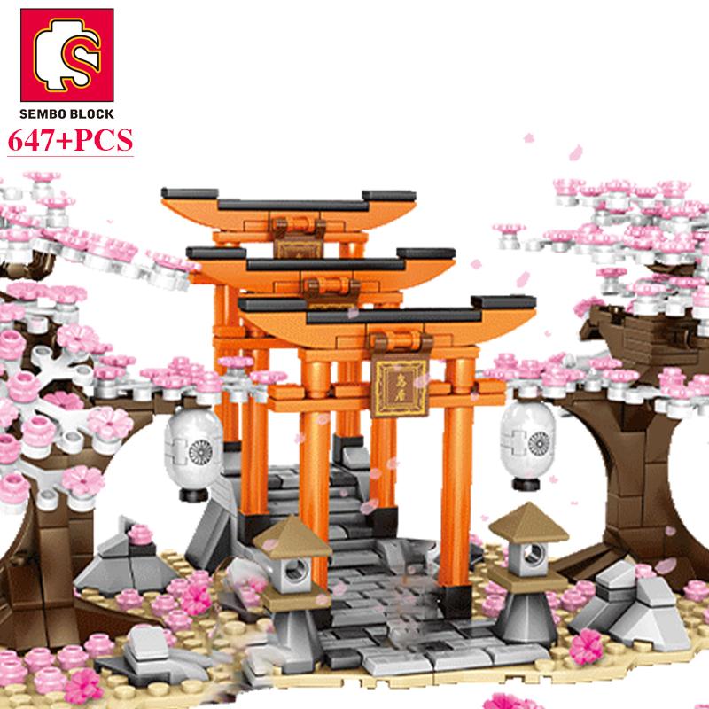 

SEMBO BLOCK Sakura Street View Blocks City Cherry Blossom Japanese Sakura Tree Diy House Mini Model Building Children Toys Sakura Series No Box