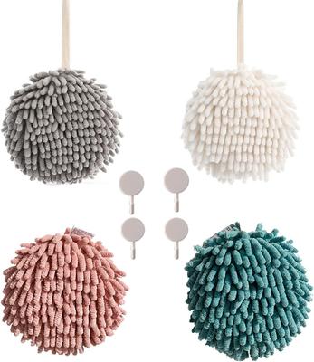 Chenille Hand Towels Set of 4 - Ultra-Absorbent Quick-Dry Hanging Towels for Kitchen & Bathroom, 6.8-Inch Soft Fluffy - Towel Hooks for Bathrooms