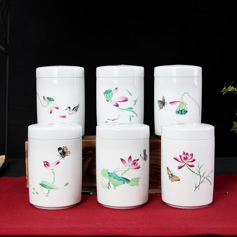 Cylindrical Tea Pot Ceramic Cover Sealed Storage Powder Paste Pot Living Room Coffee Table Decorative Tea Container Ceramic Pot