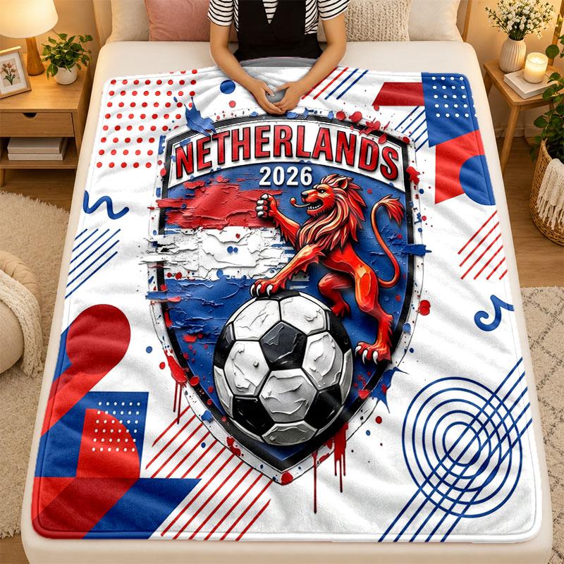 Flannel BlanketNetherlands Football Warm Soft Throw Blanket for Indoor Sofa Bed Living Room Use
