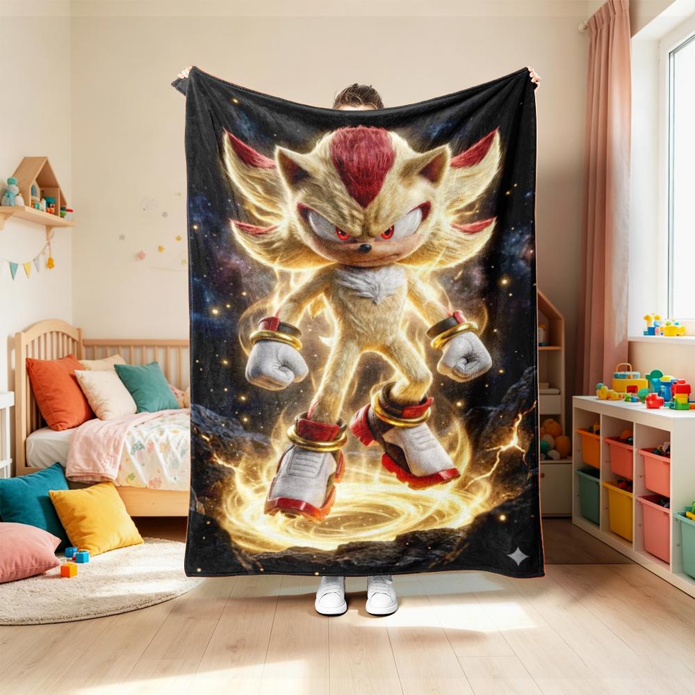 Blanket Cute Cartoon Sonic Anime Theme Throw Blanket Flannel Blanket Best Gifts for Boys for Living Room Car Camping Soft