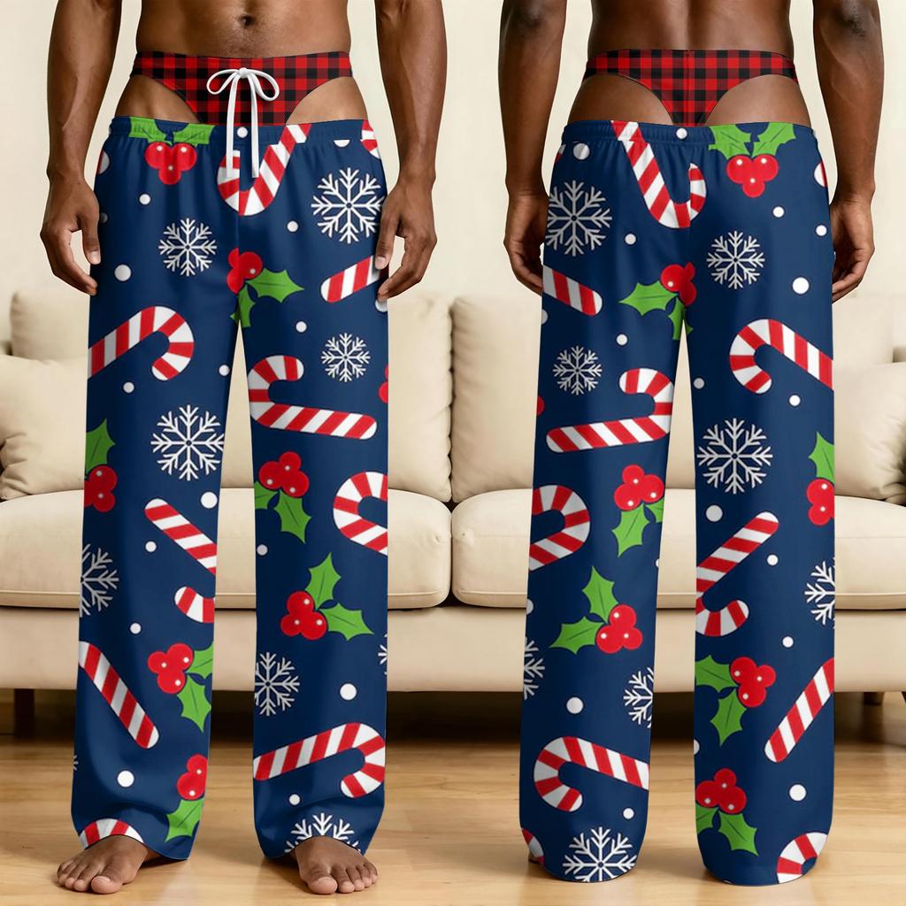 Men's Funny Sleep Pants with Fake Underwear Print Halloween Novelty Pajama Pants