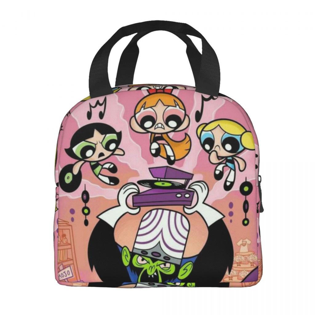 P-PowerPuffs Cartoon Accessories Insulated Lunch Bags For Work Food Storage Bag Portable Cooler Thermal Bento Box