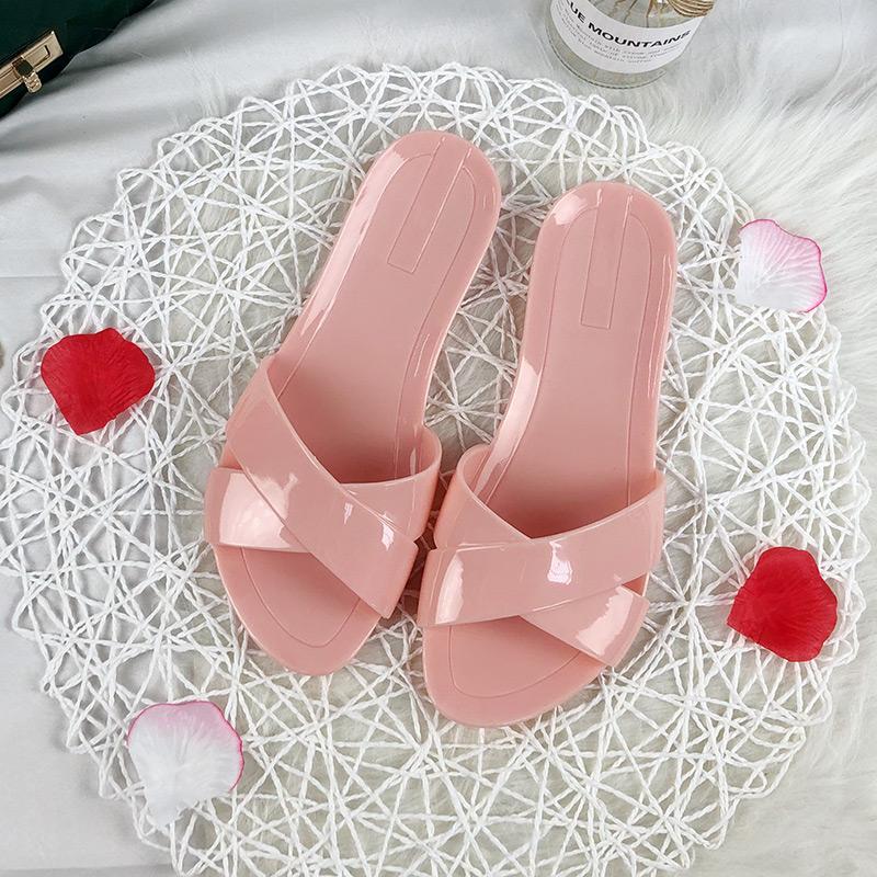 

Модные нескользящие сандалии на перекрестных ремешках с открытым носком, желейные туфли, женские сандалии на плоской подошве, трендовые водонепроницаемые пляжные туфли с открытым носком для женщин 9.5 розовый