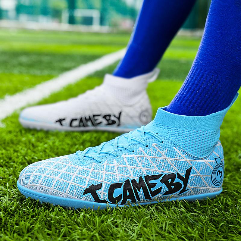 Football Shoes 31-48 Men's High-top Football Boots Large Size Long Nails Leather Boys Soccer Shoes