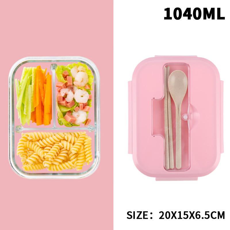 3/2/1-Compartment Heat-Resistant Glass Lunch Box With Cutlery Spill-Proof Office Airtight Lunch Box Bento Box Microwaveable