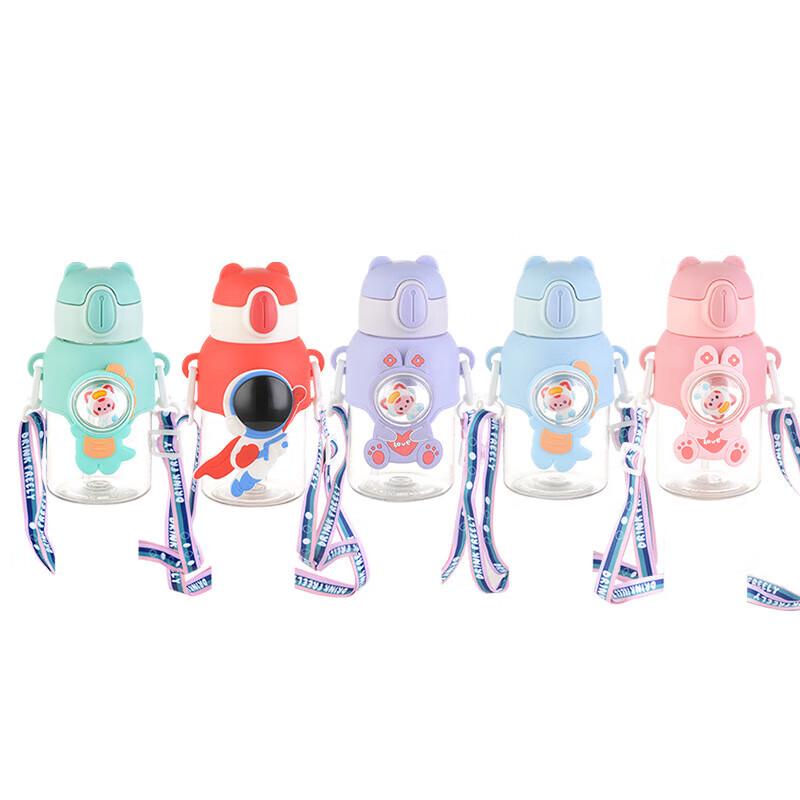 Kids Cartoon Plastic Straw Water Bottle